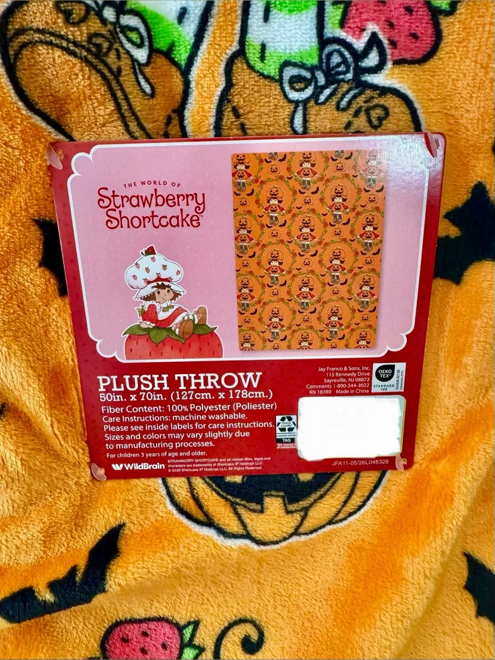 Strawberry Shortcake Halloween Orange Jack O’ Lantern Blanket 50” x 70” NWT